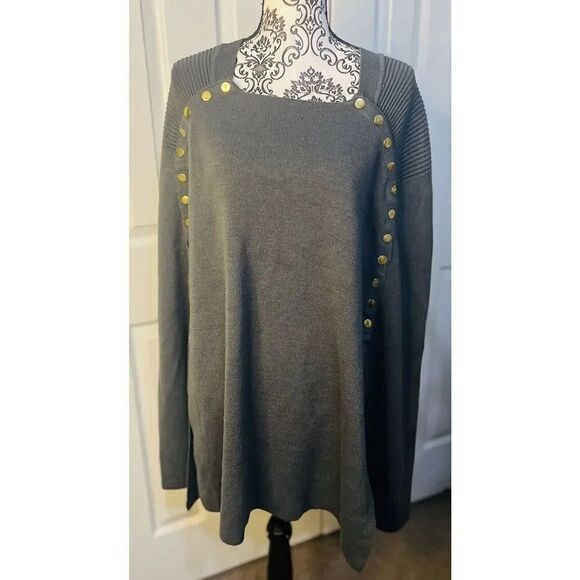 IMAN Global Chic Touch of Gold Knit Draped Luxe Gray‎ Poncho Women’s Size 2X/3X - Picture 2 of 10